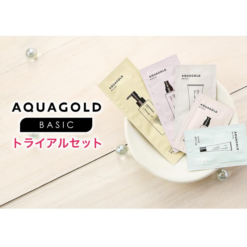 phiten(ファイテン) アクアゴールド ベーシック トライアルセット(クレンジングオイル4ml・フェイスウォッシュ1g・ローション2ml・セラム0.7ml・クリーム0.5g 計5点セット) お試し スキンケア エイジングケア 化粧品