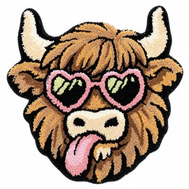 LAKEA Cute Highland Cow Tufted Bathroom Rug, Non Slip Washable Fluffy Bath Mat, Funny Cow with Sunglasses Floor Carpet for Bedroom, Western Farmhouse Decor, Gift Idea