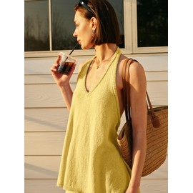 Panadila Womens Summer Two Piece Sets Beach Vacation Outfits Halter Neck Tank Top and Shorts Set Knit Lounge Clothes (Light Yellow,M)