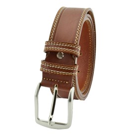 Conte Massimo Men's Belt Made of Genuine Leather, Black, Can Be Shortened, Height 4 cm, with Seams, Casual, light brown
