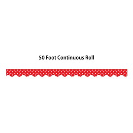Teacher Created Resources Red Polka Dots Scalloped Rolled Border Trim - 50ft - Decorate Bulletin Boards, Walls, Desks, Windows, Doors, Lockers, Schools, Classrooms, Homeschool & Offices