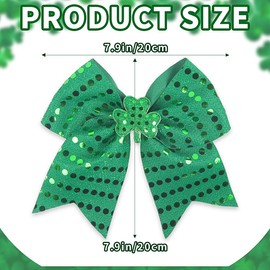 Doneace St Patrick's Day Hair Bow Clips Shamrock Large Glitter Cheer Bows Clips Green Cheerleading Sequin Hair Bow Hair Barrettes Ponytail Holder Hair Accessories for Women Irish Parade Party