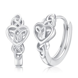 PARYFO Celtic Knot Earrings Sterling Silver Small Heart Hoop Earrings Lucky Charm Earrings Irish Jewellery Gifts for Women, Sterling Silver, None