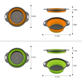 QiMH Collapsible Colander Set of 3-2 PC 4 Quart and 1 PC 6 Quart Over the Sink Colander - Food-Grade Sturdy Plastic Base - Round Space-save Silicone Kitchen Foldable Food Strainer
