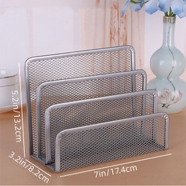 VANRA Small Letter Sorter Desktop File Holder Organizer Metal Mesh with 3 Vertical Upright Compartments (Silver)