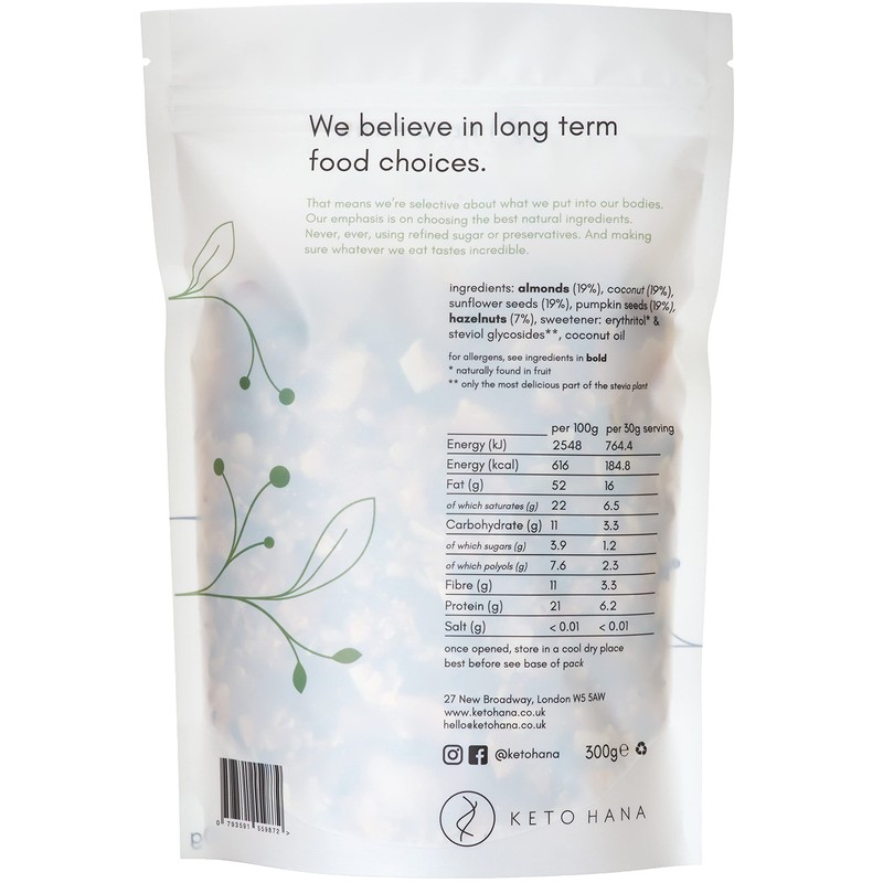 Keto Hana Coconut & Almond (Plant Based) Breakfast, Snacking Granola,