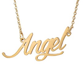 AOLO Family Necklace Cursive Words Letter Charm Necklace (Angel Golden)