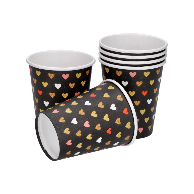 Farbe Xoxo Black Paper Cups (Pack of 6) 250 ml