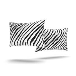 LARAWELL Cushion Cover 40 x 80 cm Cotton White Black Wavy Set of 2 Pillowcases in Double Pack Premium