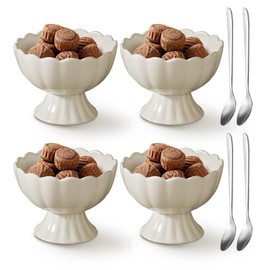 choxila Ceramic Bowl Set of 4 Footed Dessert Bowls with Spoon, Elegant Trifle Bowl with Pedestal for Candy, Salad, Fruit, Tiramisu, Party Serving Punch Bowls