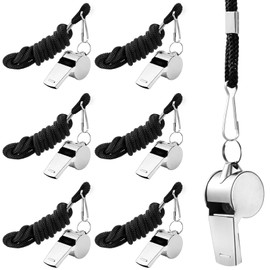 Pack of 6 Stainless Steel Sports Whistle with Lanyard Loud Clear Sound Referee Whistle for School Sports, Football, Dog Training, Sports Lessons, Trainer, Referee