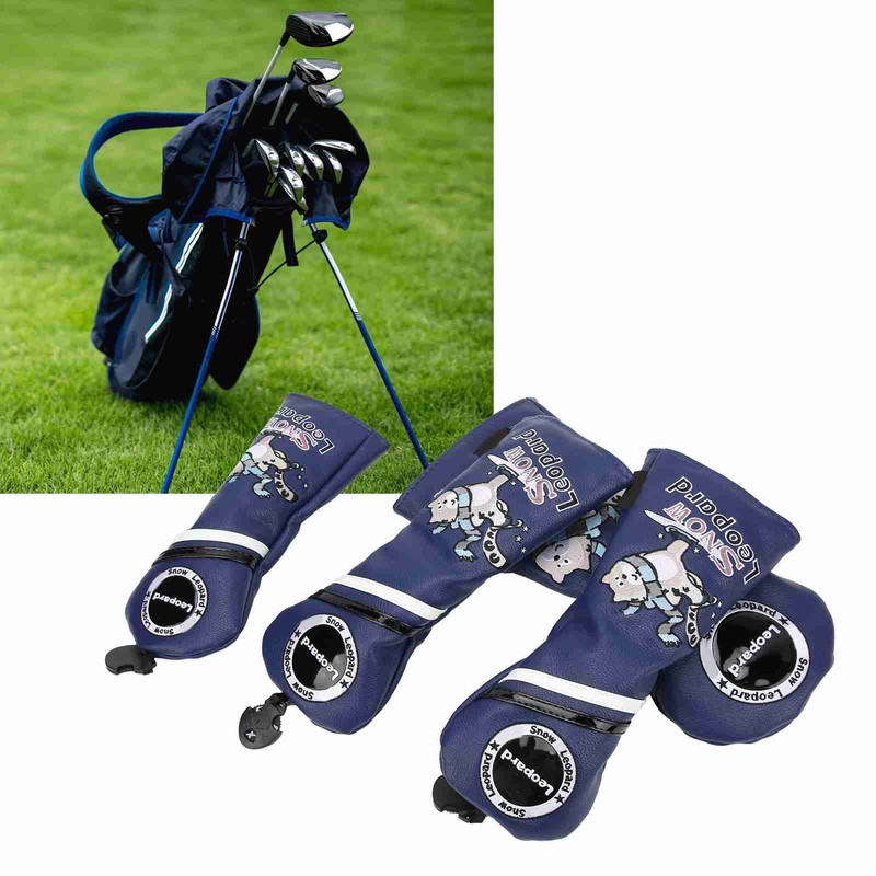 4Pcs 1/3/5/UT Golf Wood Headcovers Cartoon Snow Leopard Pattern PU