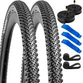 YUNSCM 2-PCS 700C Bike Tires 700x35C/35-622 60TPI and 700C Bike Tubes Schrader Valve with 2 Rim Strips Compatible with 700x33C-37C (33/37-622) Bike Bicycle Tires and Tubes (W-3125)