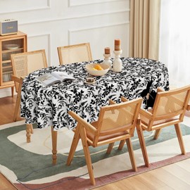 Horaldaily Easter Tablecloth 60×84 Inch Oval, Black Grass Easter Flowers Bunny Washable Seasonal Table Cover for Party Picnic Dinner Decor