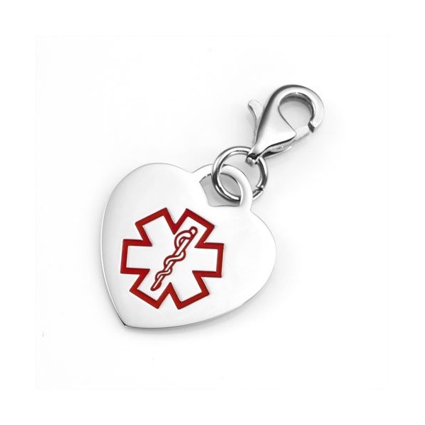 StickyJ Stainless Heart Medical Alert Bracelet Charm 3/4 Inches