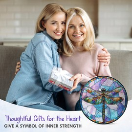 FLAGWIX Dragonfly Gifts for Women Men - Stained Glass Window Hanging 10 in - Dragonfly Garden Decor for Yard Decorations Outdoor, Sun Catchers Indoor Window for Home Decor, Gardening Gifts for Women