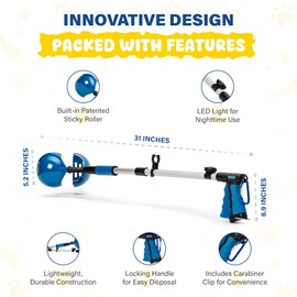 TITAN XR Dog Pooper Scooper 3 Tools in 1, Portable Pooper Scooper for Large & Small Dogs | Long Handle Poop Scooper for Dogs | Durable & Easy-to-Use Poop Scooper for Yard with Sticky Roller Feature