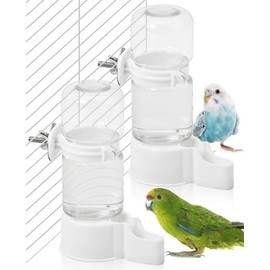 BNOSDM Automatic Bird Water Dispenser 2 Pcs No Mess Parrot Cage Water Feeder Drinker Suspended Bird Drinking Device Parakeet Cage Accessories for Budgies, Cockatiel, Conure, Canary, Finch (White)