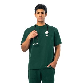 Peelz Karl Henley 2-Pocket Scrub Top for Men - Soft Stretch Fabric Men's Scrub Tops, 3-Button Design, Comfort Fit, Surgical Green, Medium