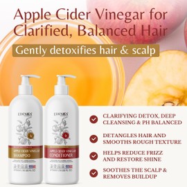 Edenika Botanicals Apple Cider Vinegar Shampoo and Conditioner Set, Deep Cleans, Clarifies, Detoxes Scalp & Hair, Balances pH, Botanical, Sulfate & Paraben Free, 16 fl oz Each
