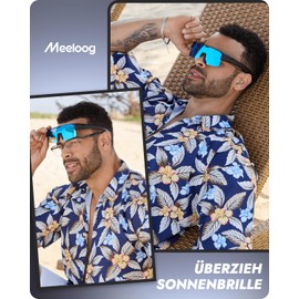 Meeloog Polarised Over Glasses Women Men UV400 for Glasses Wearers Driving Cycling DEMST0075, P1 Black Frame/Blue Mirrored Lenses