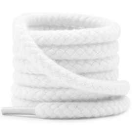 YJRVFINE Thick Round Rope Shoelaces: 47 inch White Chunky Shoe Laces for Sneakers - 2 Pair