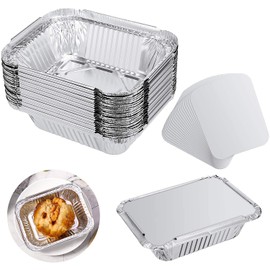 Veraing Pack of 40 Aluminium Trays, Grill Trays, Aluminium Bowls, Disposable Aluminium Trays with Lid, Disposable Baking Mould, Food Container for Cooking, Roasting, Baking (260 ml)
