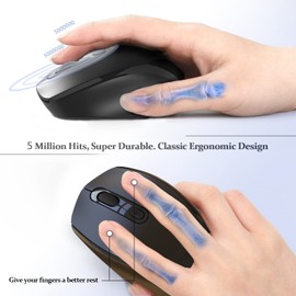 Wireless Mouse for Laptop, 2.4G Wireless Ergonomic Optical Cordless Mobile Office Computer Mice with Nano USB Receiver, 3 Adjustable DPI for PC, Notebook, Desktop (Black)