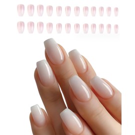 ZAMXHUG Press on Nails Kurz - Ballerina Nude Natürliche Gradient Weiß Fake Nails Kunstnägel mit Nagelkleber, Soft Gel Nail Tips, Babyboomer White Ombre Künstliche Fingernägel(24 Stück)