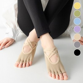 Strap Two-Line Half-Toe Yoga Socks ELY1071 Black