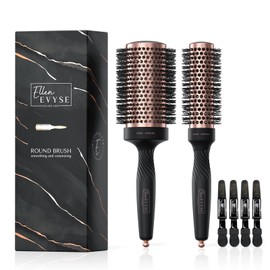 Ellen Evyse Round Brush for Blow Drying, Ceramic Coated Barrel for Volumizing & Shine, Lightweight Styling Brush for Straightening, Curling,with 4 Hair Clips (1.3inch&2.1inch)