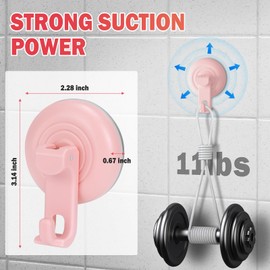 TACGEA Suction Cup Hooks for Shower, Powerful Vacuum Shower Hook for Towel, Robe, Loofah - Reuseable and Removeable Bathroom Hook, Pink, 4 Pack