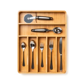 SMIRLY Bamboo Silverware Organizer for Drawer - Kitchen Drawer Organizer, Kitchen Utensil Organizer for Kitchen Drawers - Silverware Tray for Drawer - Flatware & Cutlery Organizer in Drawer