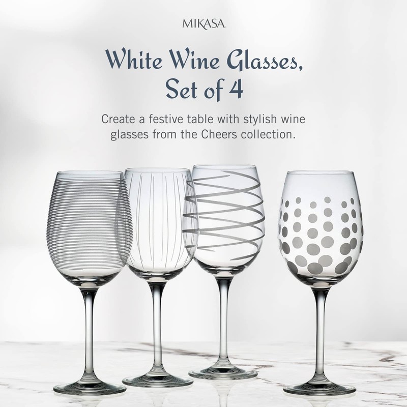 Mikasa Cheers White Wine Glasses Set of 4, 16-Ounce Elegant
