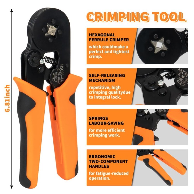 Sanuke Ferrule Crimping Tool Kit AWG 28-7, Square Ferrule Crimper