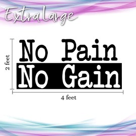 Extra Large Gym Wall Decal | No Pain No Gain Inspirational Wall Sticker Quote | 2 ft x 4 ft Huge Art Decoration | Big Vinyl Lettering Motivation Home Gym | Workout Fitness Exercise Sign (White)