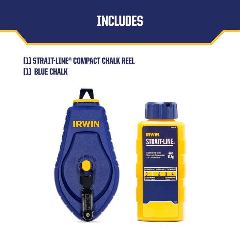 IRWIN Tools STRAIT-LINE COMPACT Chalk Reel, with Blue Chalk, 100