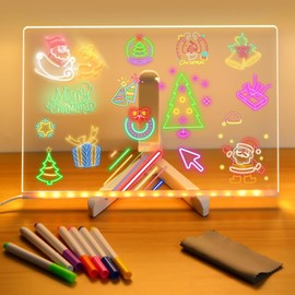 Led Note Board with Colors, Led Light Up Acrylic Message Board 7 Colors Pen/Stand, Led Drawing Writing Board for Kids, Arts Doodle Note Board for Office School Home (30x20CM)