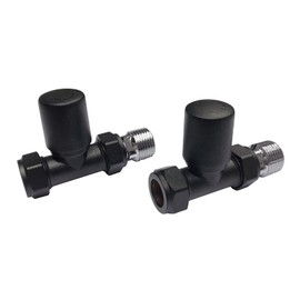 Noir Straight Towel Radiator Valves Matte Black Round 15mm *Twin Pack*