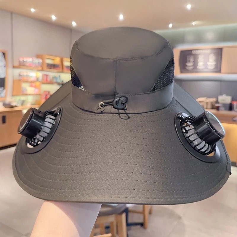 Solar Fan Wide Brim Hat for Outdoor Cooling – USB
