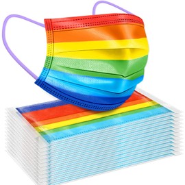 Paquete de 50 máscaras protectoras desechables de colores arcoíris de tamaño adulto, 3 capas envueltas individuales, suaves y elásticas para la piel, transpirable, ajuste cómodo, sanitario y seguro