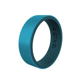 QALO Women's Rubber Silicone Ring, Eva Shockey Rubber Wedding Band, Breathable, Durable Engagement Silicone Ring, Peacock Blue Metallic & Dark Teal Blank Strata, Size 8