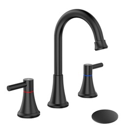 Bathroom Faucets for Sink 3 Hole,Faucet for Bathroom Sink,8 Inch Widespread Bathroom Sink Faucet with Pop-up Drain and 2 Supply Hoses for Bathroom Vanity Lavatory (Matte Black)