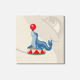 Unbranded Cute Seal Circus Animal 4'' X 4'' Square Wooden Coaster