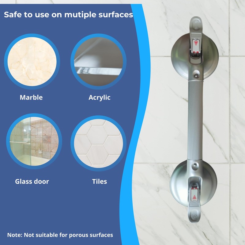 Heavy Duty Grab Bar with Large Suction Cups for Shower