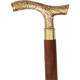 Kushi Collection Walking Stick - Men Derby Canes and Wooden Walking Stick for Men and Women - 37" Brown Ebony Brass T Shape Handle in Golden Tone Natural Wood Unisex Cane
