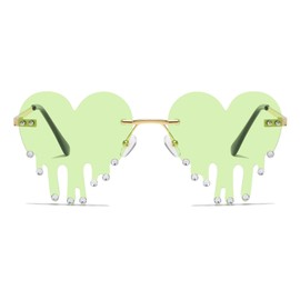 YAMEIZE Love Heart Sunglasses Women Vintage-Retro Heart Shaped Sunglasses Diamond Rhinestone Festival Rave 70s Party Sunglasses UV Protection Green