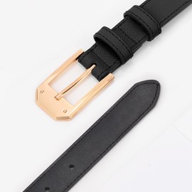 XZQTIVE Women's Thin Leather Belts Ladies Skinny Black Belts for Jeans Dress Pants Trendy Waist Belt with Gold Buckle