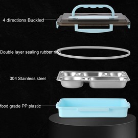 AIYoo 304 Stainless Steel Bento Lunch Boxes for Adults, 5 Sections Rectangular Divided Plates Tray Blue Reusable dinner Plate with Lid and Buckled for Adults Portion Control