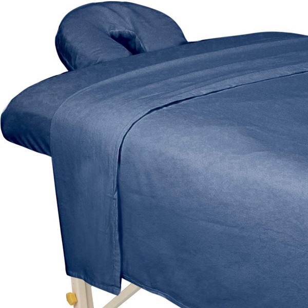 ForPro Professional Collection Premium Flannel 3-Piece Massage Sheet Set, Ocean Blue, for Massage Tables, Includes Massage Flat Sheet, Massage Fitted Sheet, and Massage Fitted Face Rest Cover, 1 Count (Pack of 1), (4470704)